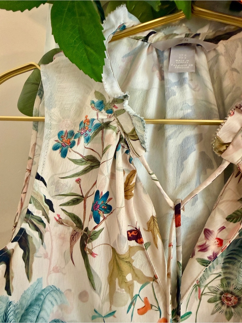 H&M Tropical Palm Print Camisole - Cream with Teal & Coral Accents - Picture 7 of 7
